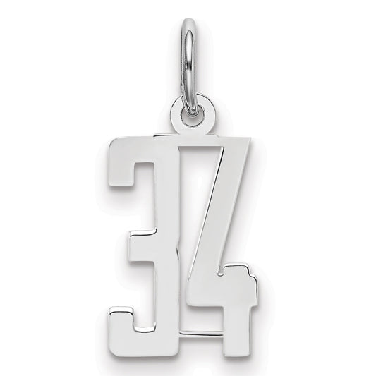 Sterling Silver Silver/Rhodium-Plated Elongated Number 34 Charm