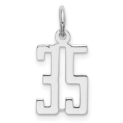 Sterling Silver Silver/Rhodium-Plated Elongated Number 35 Charm