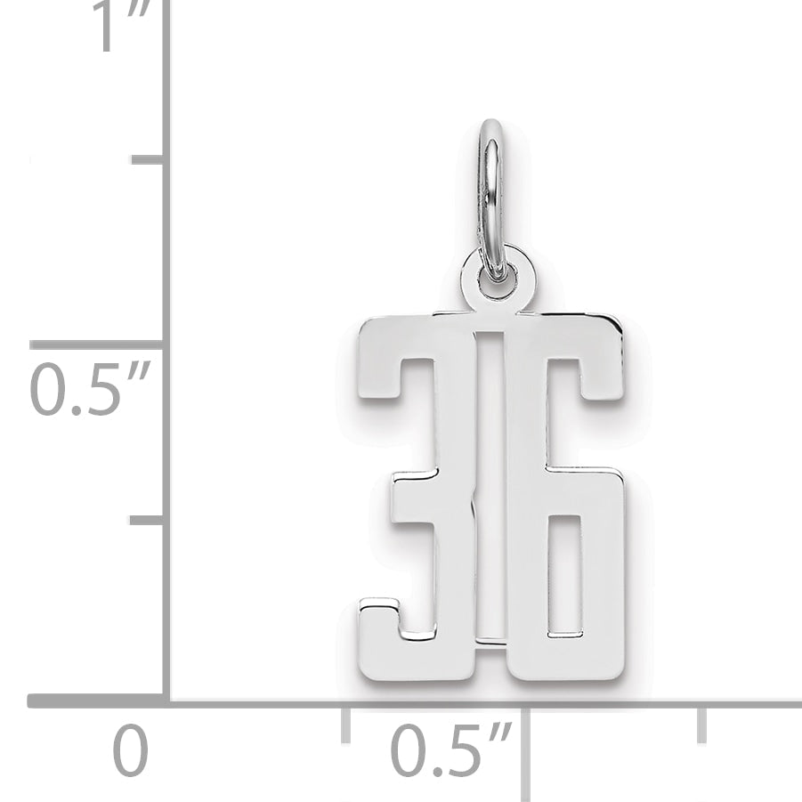 Sterling Silver Silver/Rhodium-Plated Elongated Number 36 Charm