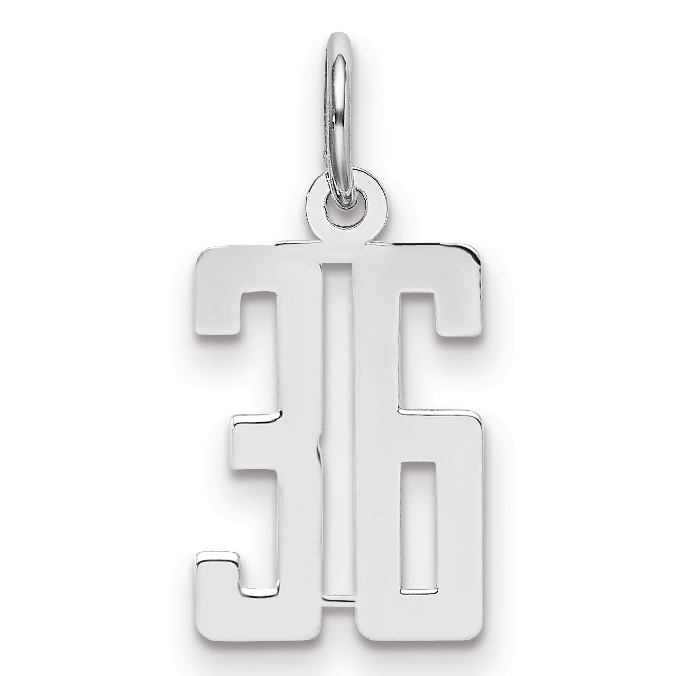 Sterling Silver Silver/Rhodium-Plated Elongated Number 36 Charm