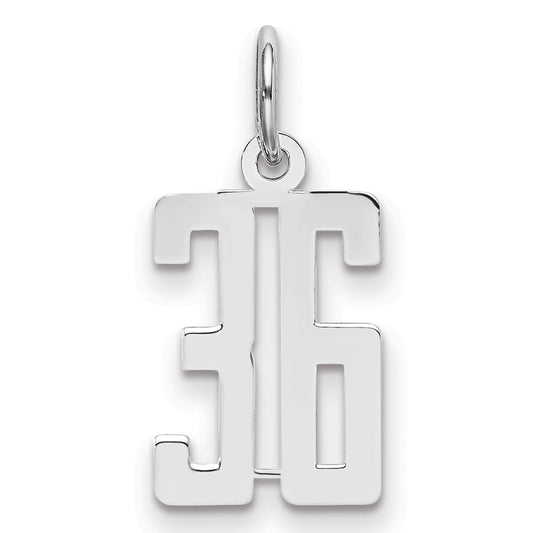 Sterling Silver Silver/Rhodium-Plated Elongated Number 36 Charm