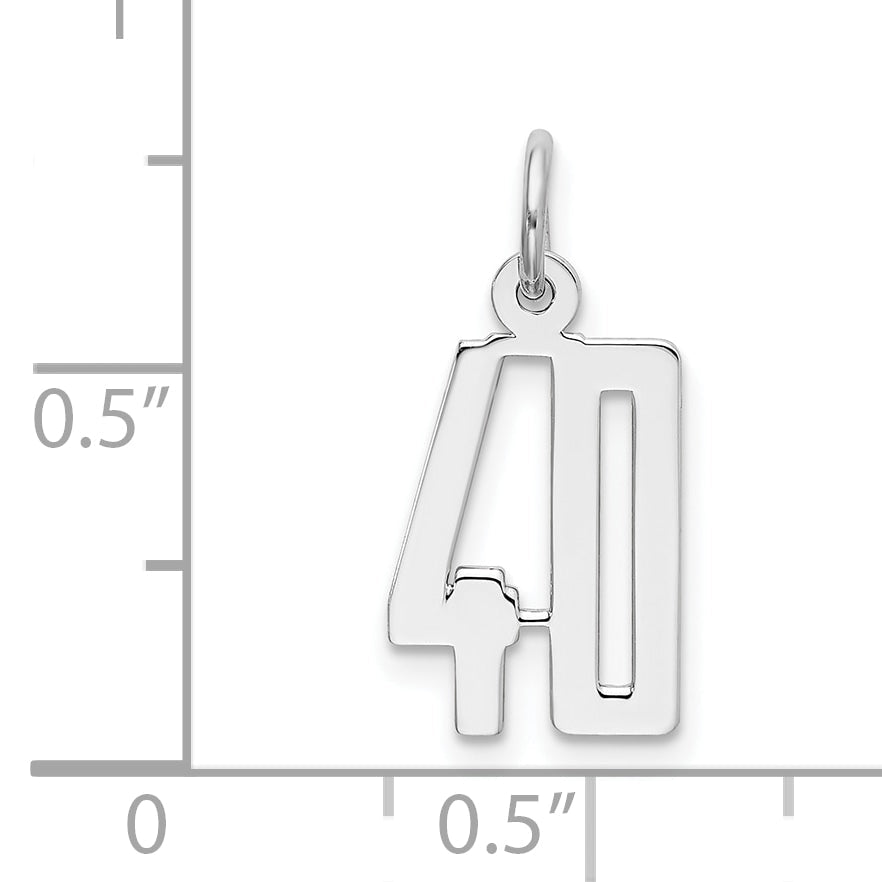 Sterling Silver Silver/Rhodium-Plated Elongated Number 40 Charm