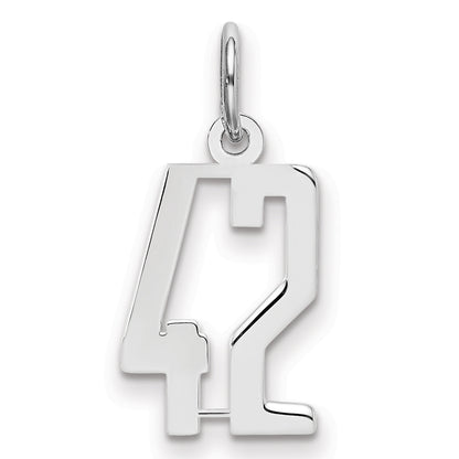 Sterling Silver Silver/Rhodium-Plated Elongated Number 42 Charm