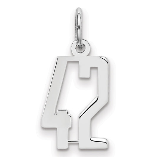 Sterling Silver Silver/Rhodium-Plated Elongated Number 42 Charm