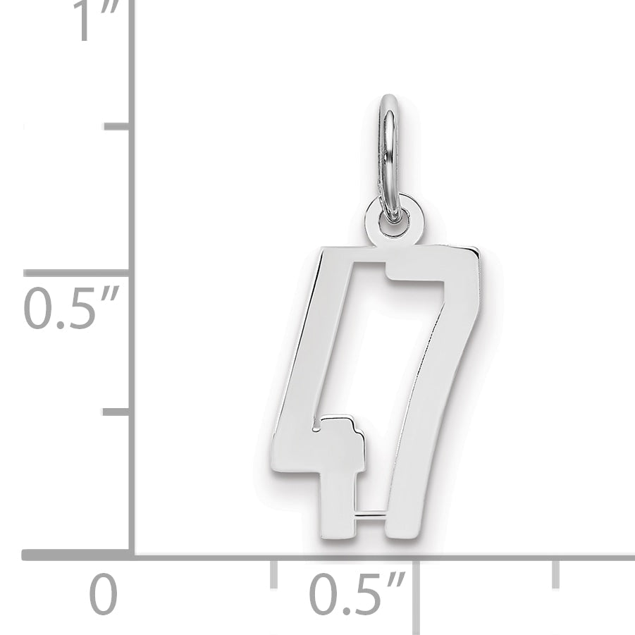 Sterling Silver Silver/Rhodium-Plated Elongated Number 47 Charm