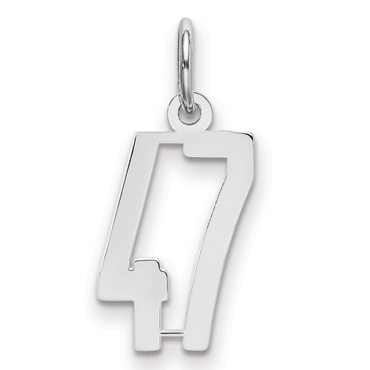 Sterling Silver Silver/Rhodium-Plated Elongated Number 47 Charm