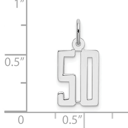 Sterling Silver Silver/Rhodium-Plated Elongated Number 50 Charm