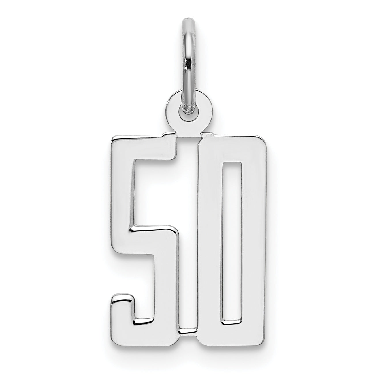 Sterling Silver Silver/Rhodium-Plated Elongated Number 50 Charm