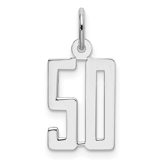 Sterling Silver Silver/Rhodium-Plated Elongated Number 50 Charm