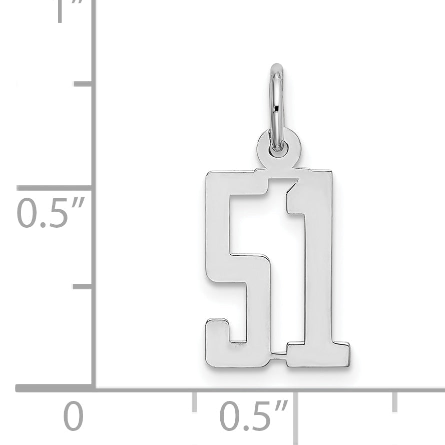 Sterling Silver Silver/Rhodium-Plated Elongated Number 51 Charm