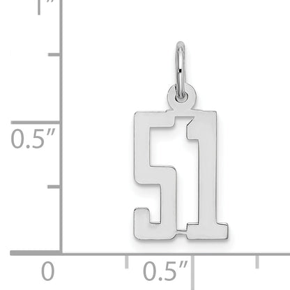 Sterling Silver Silver/Rhodium-Plated Elongated Number 51 Charm