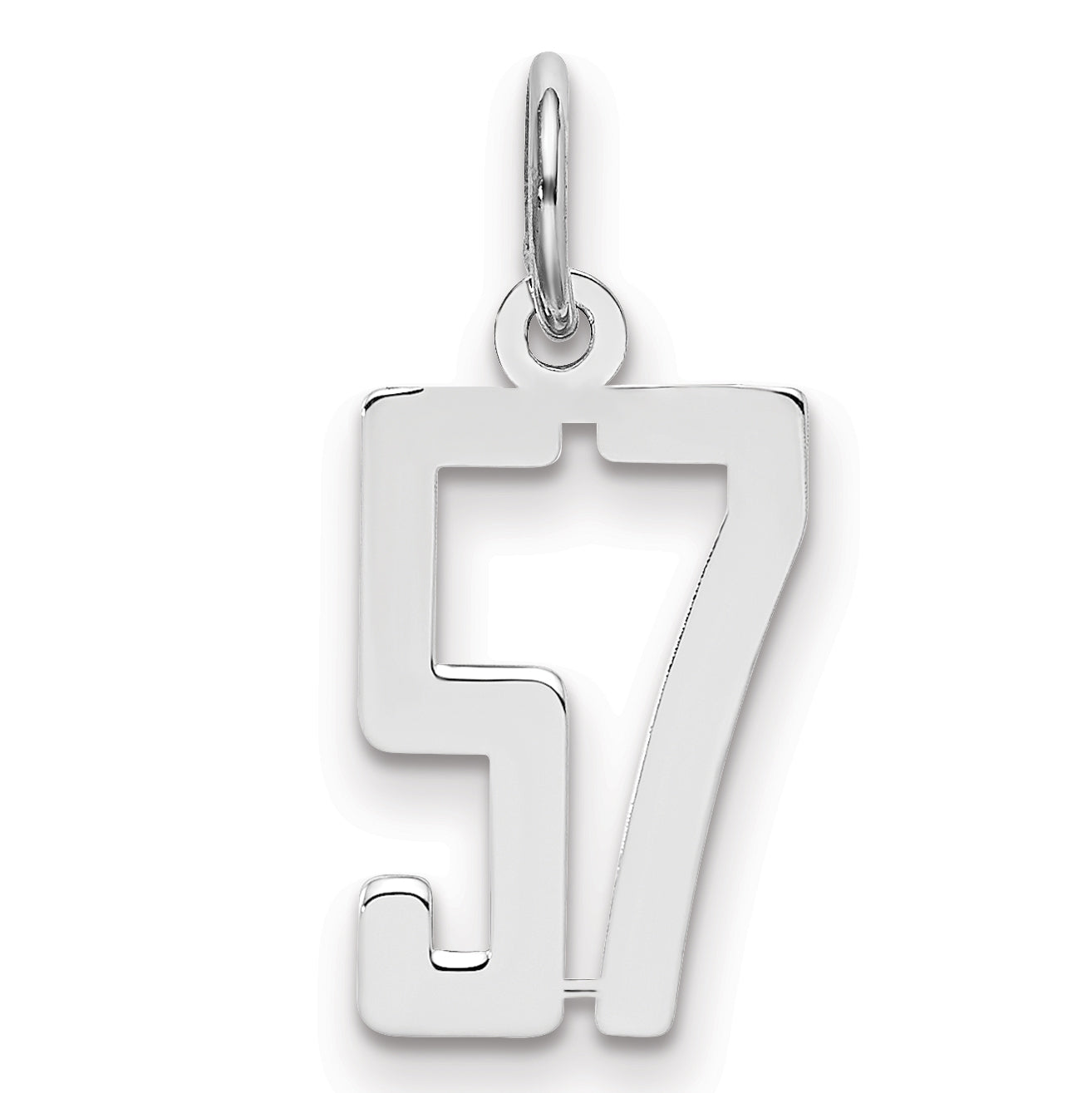 Sterling Silver Silver/Rhodium-Plated Elongated Number 57 Charm