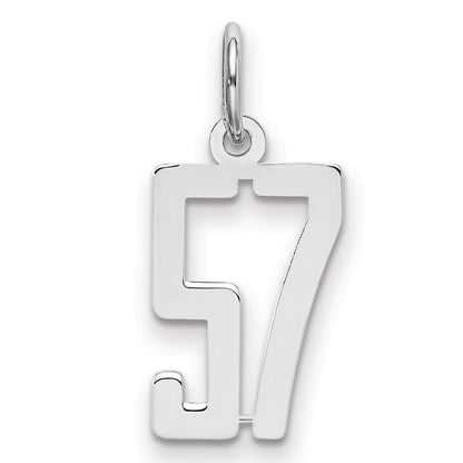 Sterling Silver Silver/Rhodium-Plated Elongated Number 57 Charm