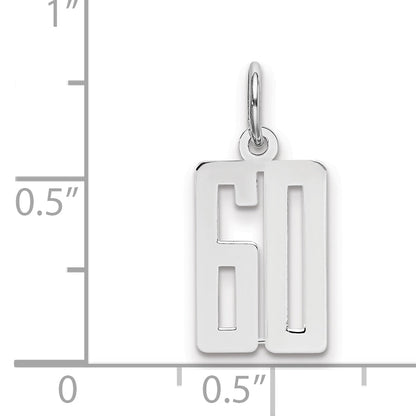 Sterling Silver Silver/Rhodium-Plated Elongated Number 60 Charm