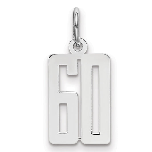 Sterling Silver Silver/Rhodium-Plated Elongated Number 60 Charm