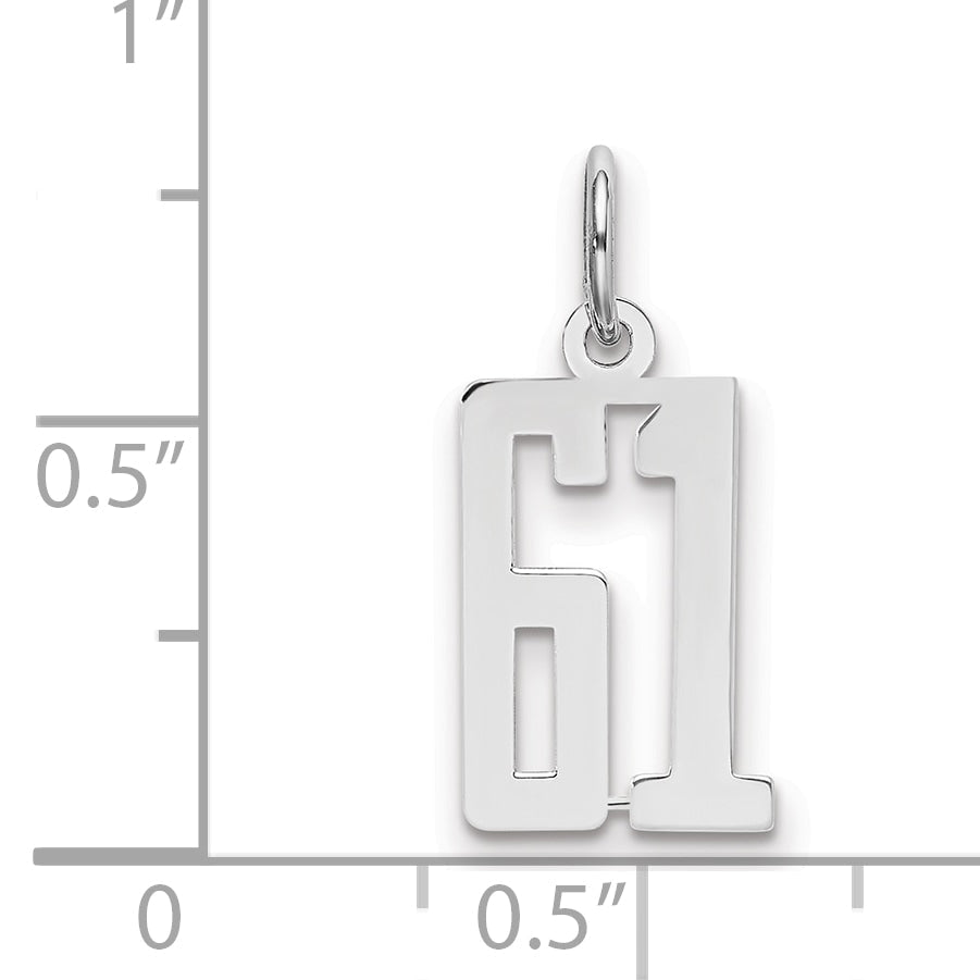 Sterling Silver Silver/Rhodium-Plated Elongated Number 61 Charm