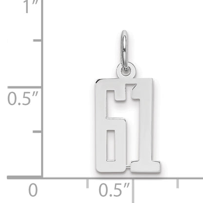 Sterling Silver Silver/Rhodium-Plated Elongated Number 61 Charm