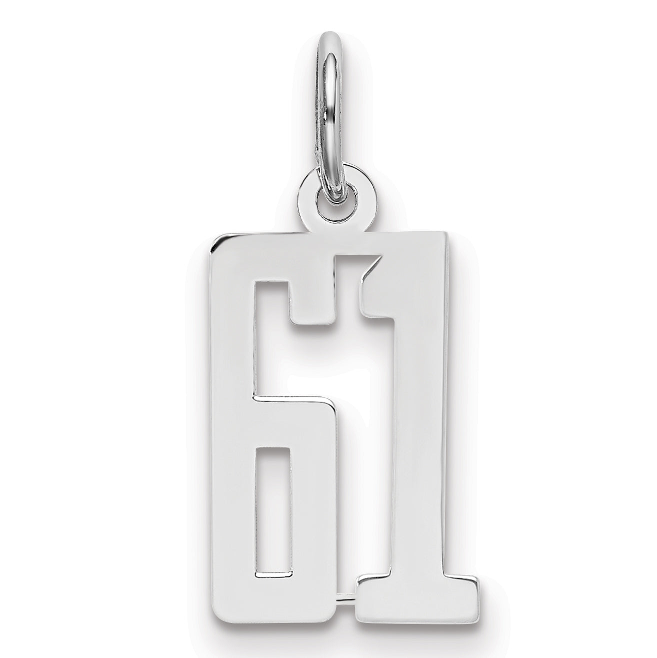 Sterling Silver Silver/Rhodium-Plated Elongated Number 61 Charm