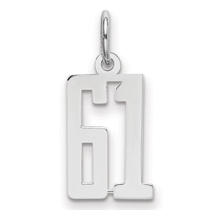 Sterling Silver Silver/Rhodium-Plated Elongated Number 61 Charm