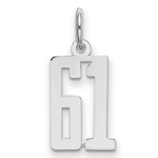 Sterling Silver Silver/Rhodium-Plated Elongated Number 61 Charm