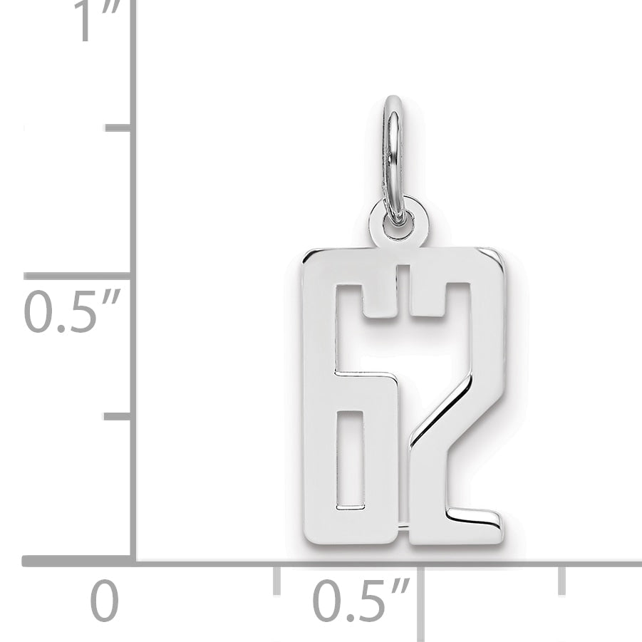 Sterling Silver Silver/Rhodium-Plated Elongated Number 62 Charm