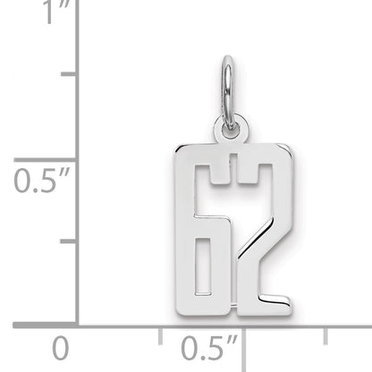 Sterling Silver Silver/Rhodium-Plated Elongated Number 62 Charm