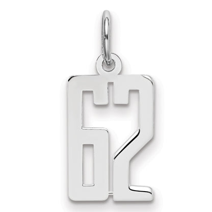 Sterling Silver Silver/Rhodium-Plated Elongated Number 62 Charm