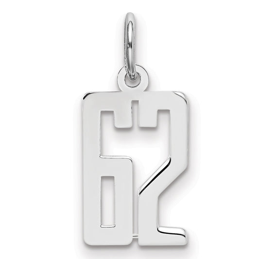 Sterling Silver Silver/Rhodium-Plated Elongated Number 62 Charm