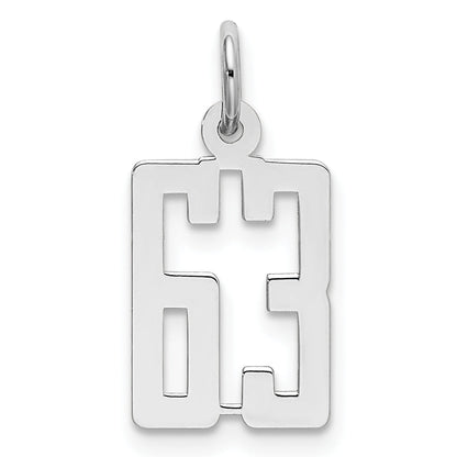 Sterling Silver Silver/Rhodium-Plated Elongated Number 63 Charm
