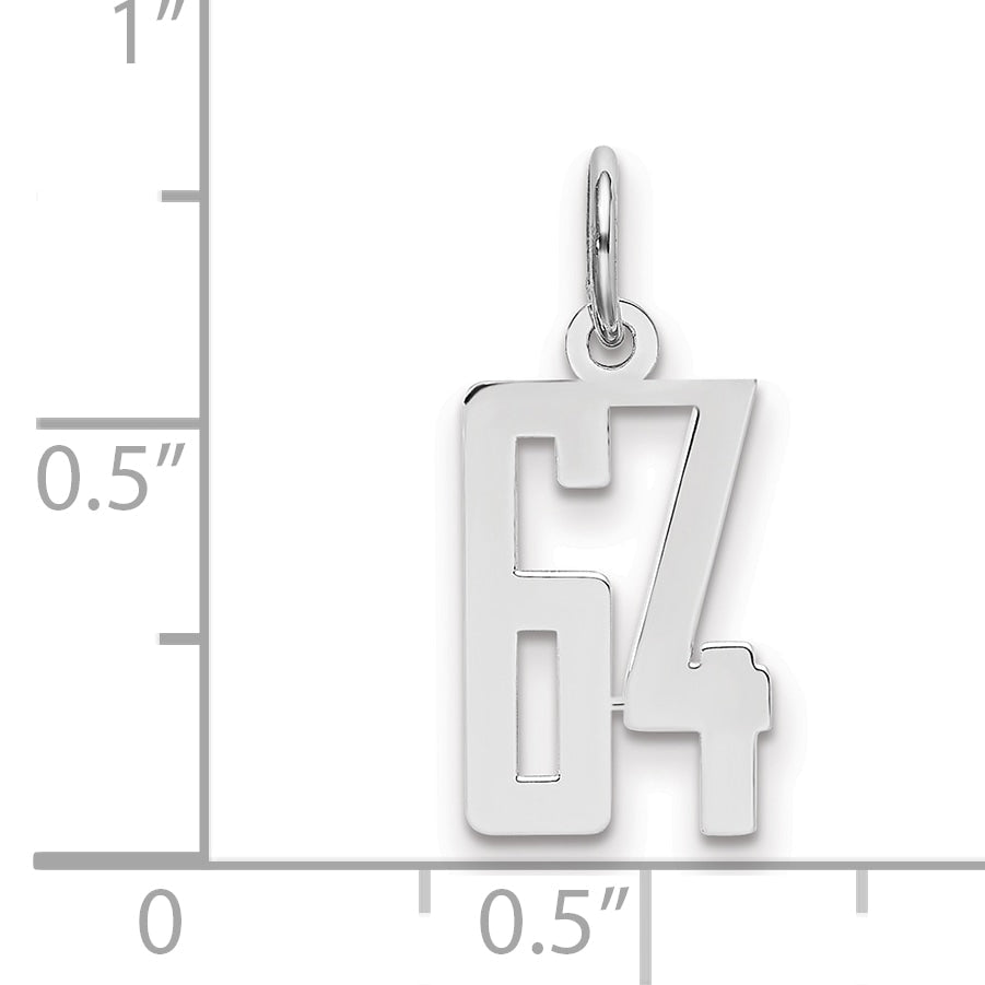Sterling Silver Silver/Rhodium-Plated Elongated Number 64 Charm