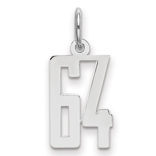 Sterling Silver Silver/Rhodium-Plated Elongated Number 64 Charm