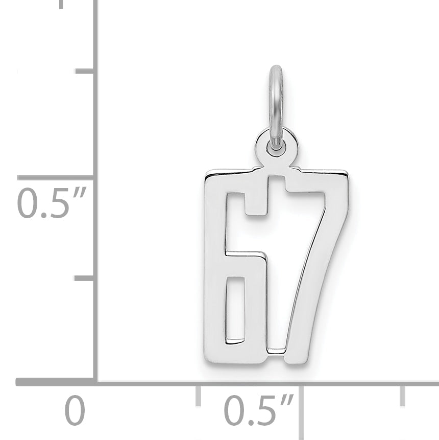 Sterling Silver Silver/Rhodium-Plated Elongated Number 67 Charm