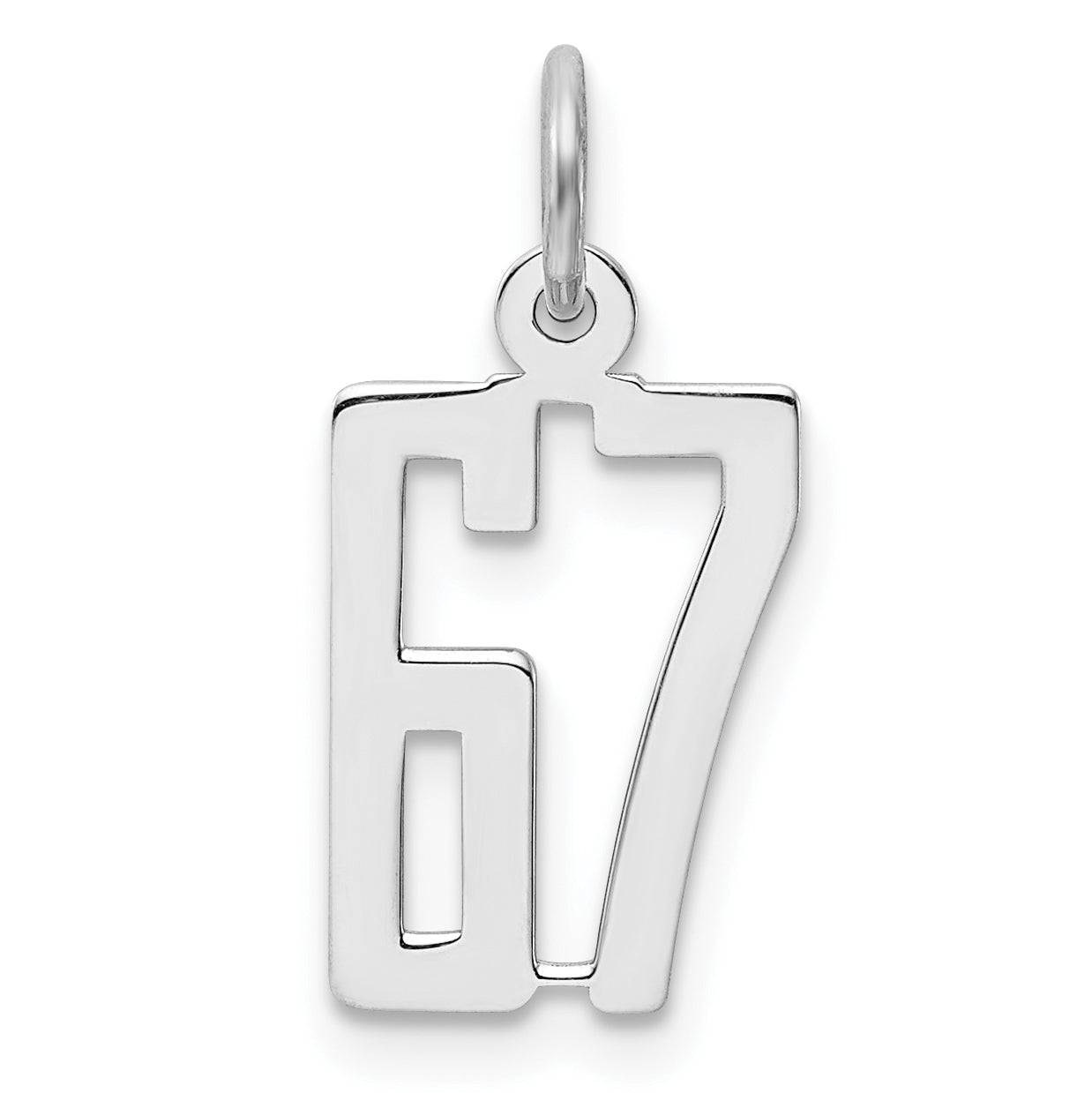 Sterling Silver Silver/Rhodium-Plated Elongated Number 67 Charm