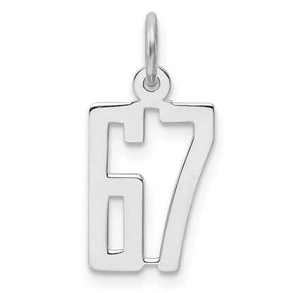 Sterling Silver Silver/Rhodium-Plated Elongated Number 67 Charm
