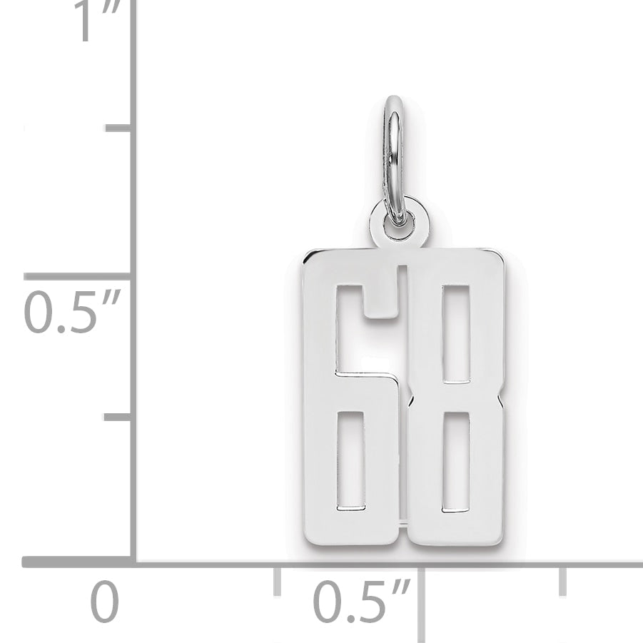 Sterling Silver Silver/Rhodium-Plated Elongated Number 68 Charm