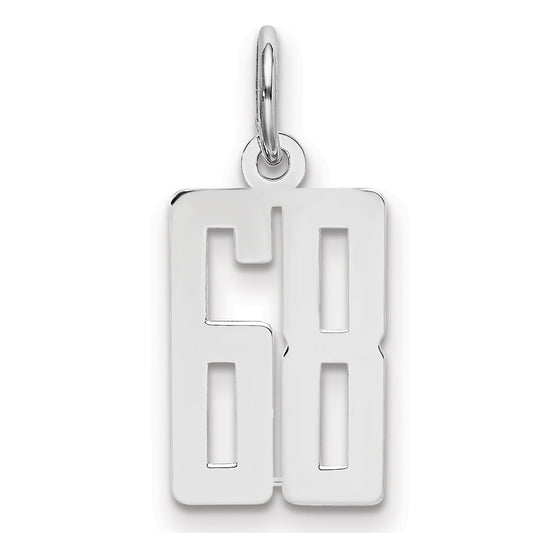 Sterling Silver Silver/Rhodium-Plated Elongated Number 68 Charm