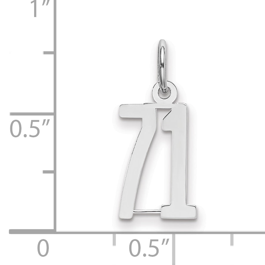 Sterling Silver Silver/Rhodium-Plated Elongated Number 71 Charm