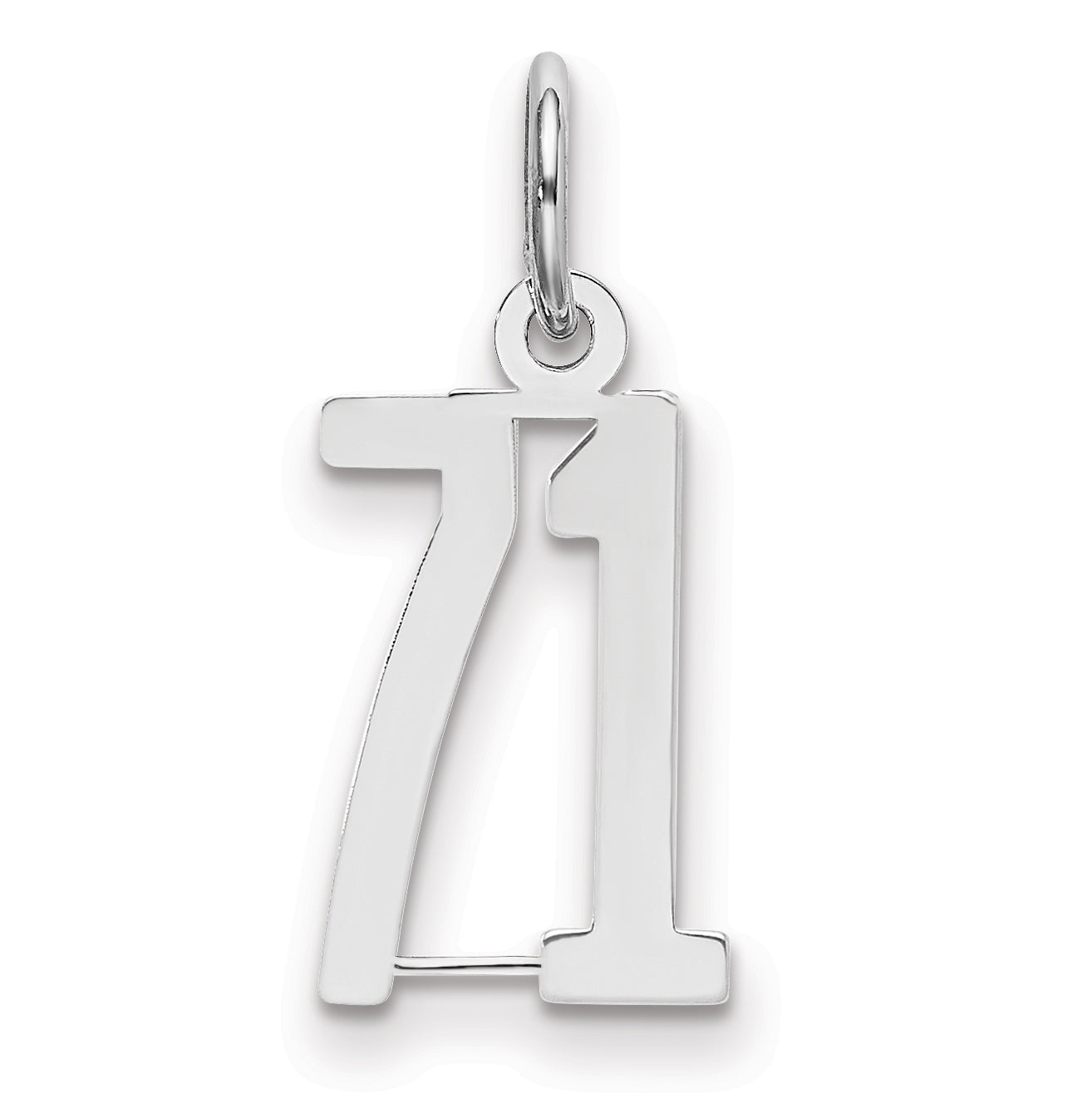 Sterling Silver Silver/Rhodium-Plated Elongated Number 71 Charm