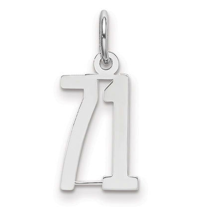 Sterling Silver Silver/Rhodium-Plated Elongated Number 71 Charm