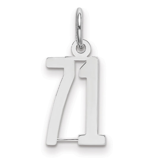 Sterling Silver Silver/Rhodium-Plated Elongated Number 71 Charm