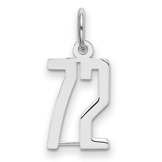 Sterling Silver Silver/Rhodium-Plated Elongated Number 72 Charm
