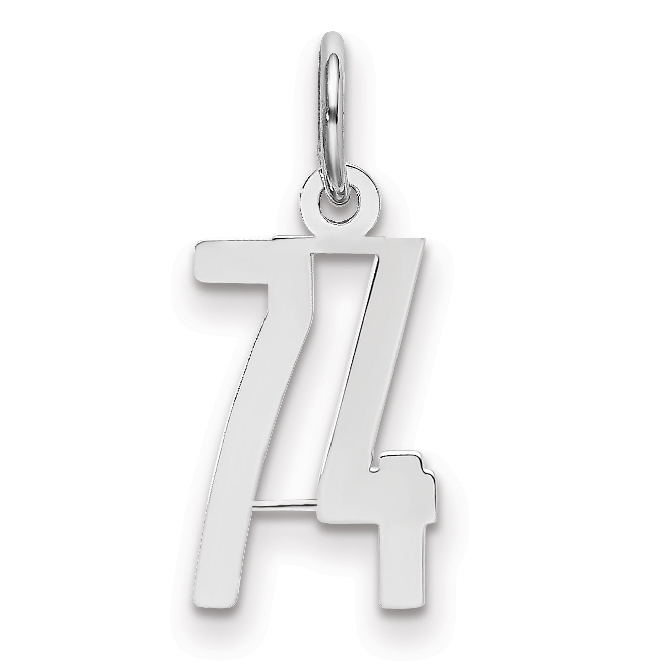 Sterling Silver Silver/Rhodium-Plated Elongated Number 74 Charm
