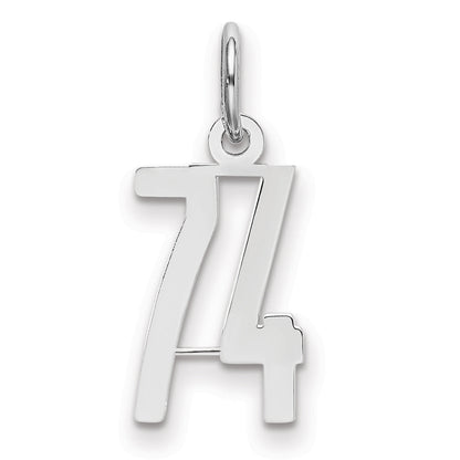 Sterling Silver Silver/Rhodium-Plated Elongated Number 74 Charm