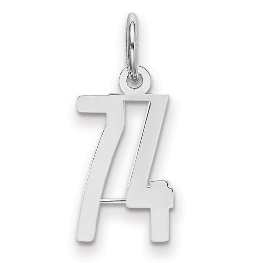 Sterling Silver Silver/Rhodium-Plated Elongated Number 74 Charm