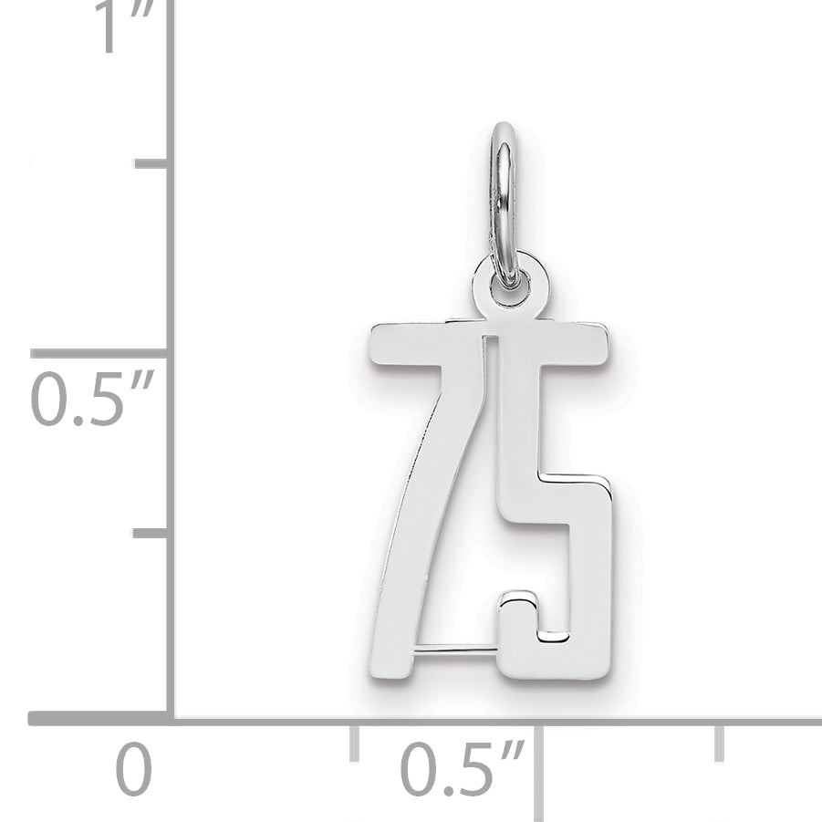 Sterling Silver Silver/Rhodium-Plated Elongated Number 75 Charm