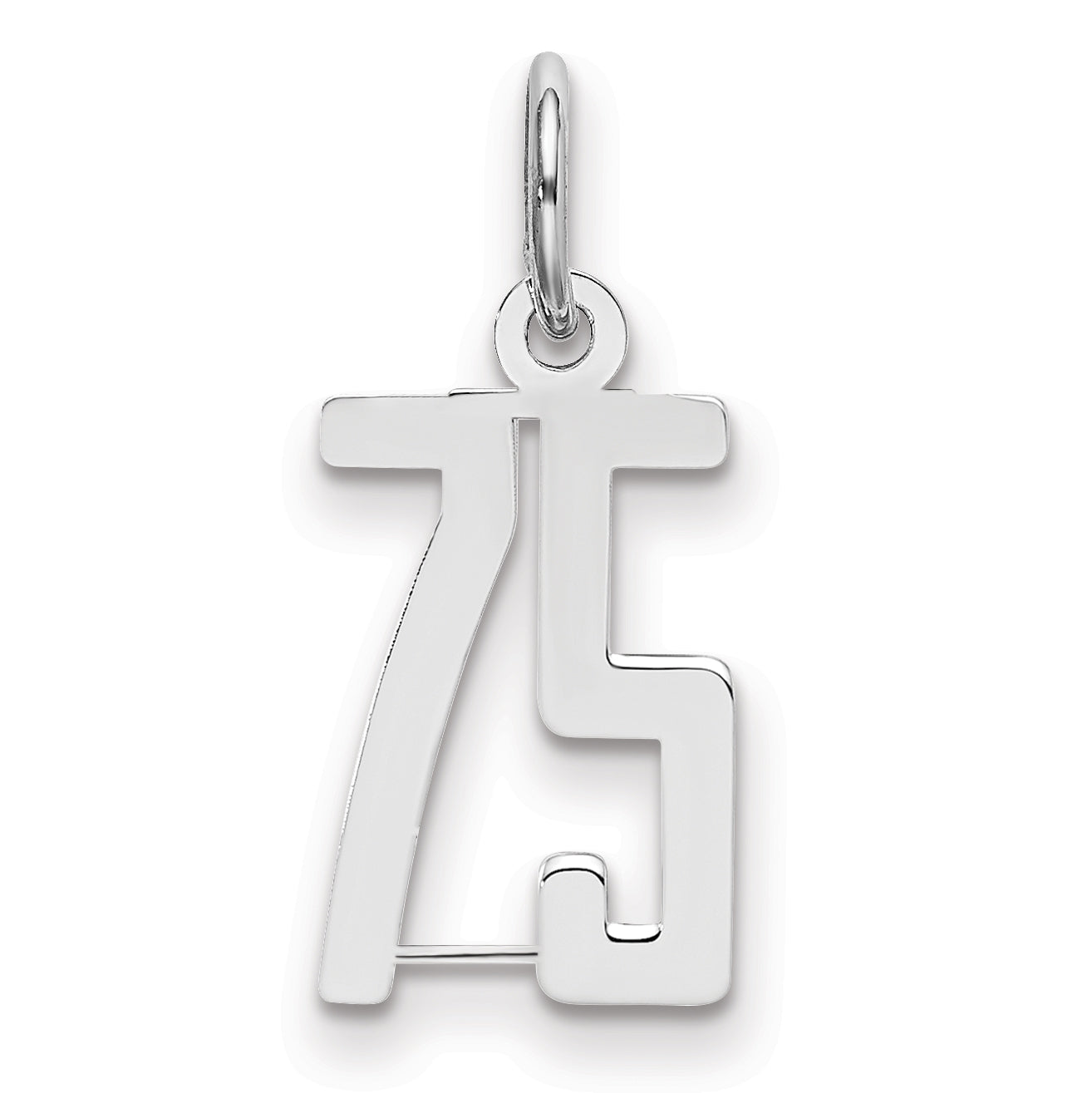 Sterling Silver Silver/Rhodium-Plated Elongated Number 75 Charm