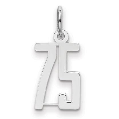 Sterling Silver Silver/Rhodium-Plated Elongated Number 75 Charm
