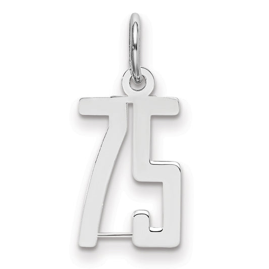Sterling Silver Silver/Rhodium-Plated Elongated Number 75 Charm