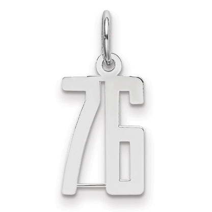 Sterling Silver Silver/Rhodium-Plated Elongated Number 76 Charm