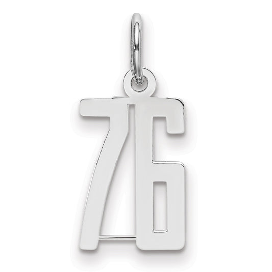 Sterling Silver Silver/Rhodium-Plated Elongated Number 76 Charm
